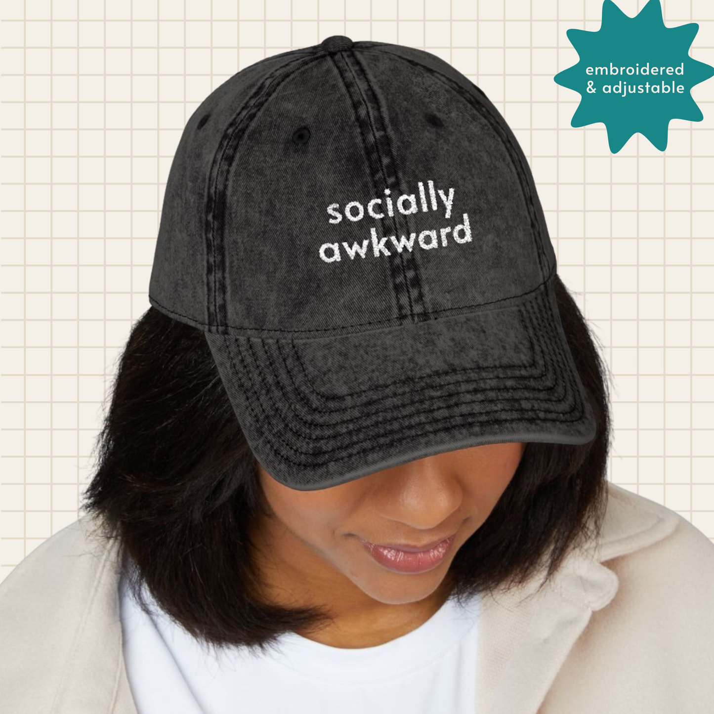 socially awkward vintage cap (embroidered)