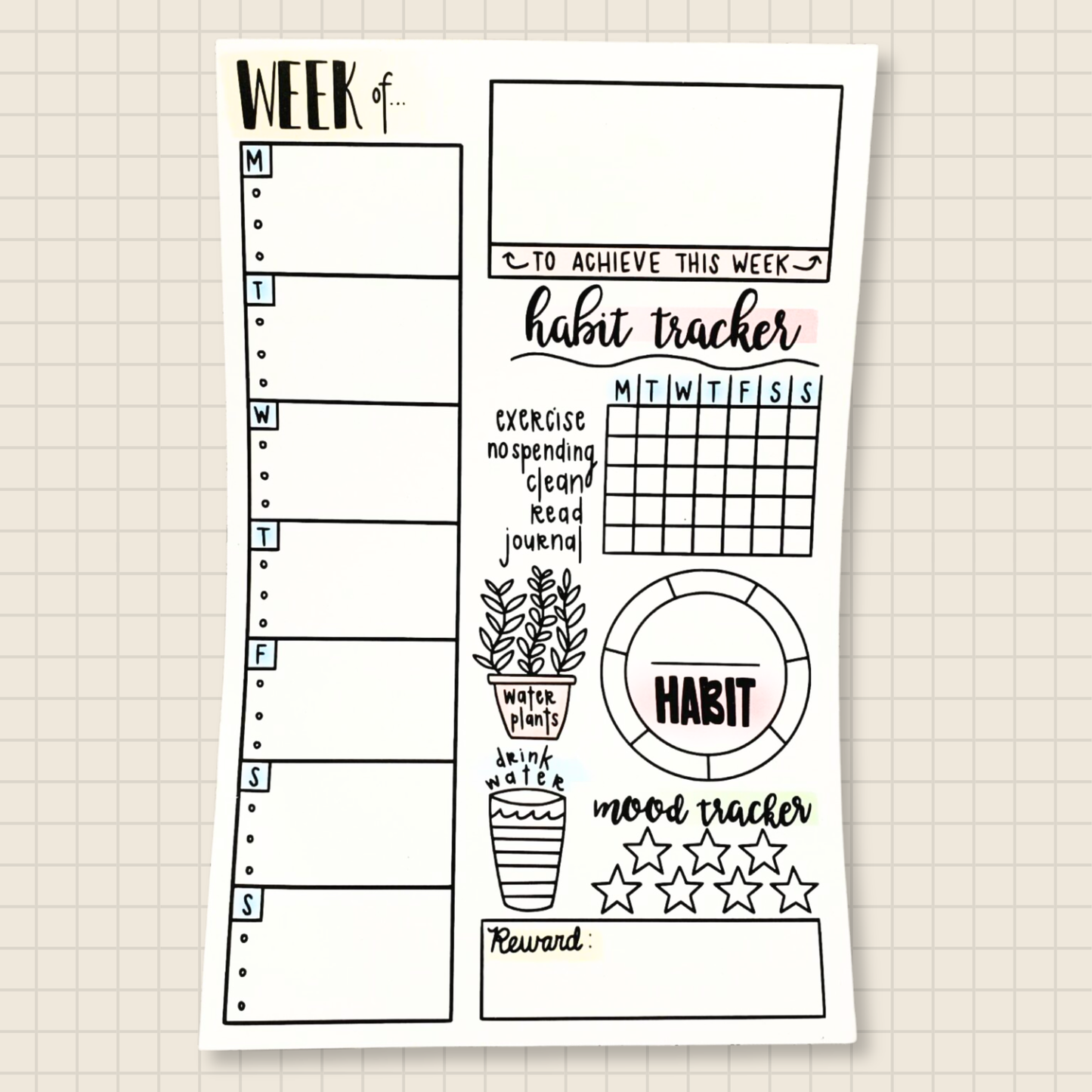 goals weekly tracker notepad